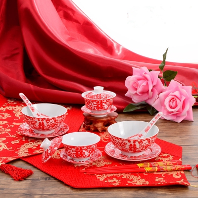 WB1009 “Red Happiness" Premium Wedding Bowl Set  吉祥花衣食碗