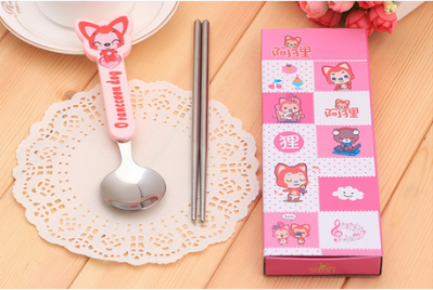 BFS2008 Pink Cartoon Spoon & Chopstick Baby Favor 