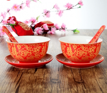 WB1018  "Traditional Red Shuang Xi" Premium Wedding bowl Set 双红双喜衣食碗