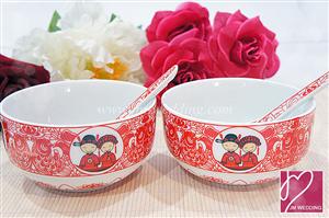 WB1005 Red Paper Art Couple Wedding Bowl /pair 百年好合衣食碗