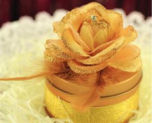 PSBR3003-2 Gold Rose Leather Tin Box with ribbon - As Low As RM3.00 / Pc