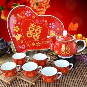 WTS1044 "Cartoon Mandarin Duck" Premium Heart Shape Teaset 卡通鸳鸯茶具套装 
