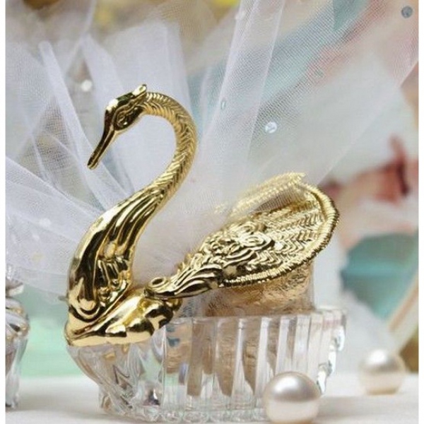 WPLB2002-G Elegant Gold Crystal Swan PVC Favor Box