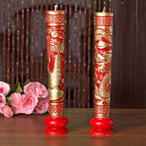 WCH1002 Gold Dragon Phoenix Candles with holder /pair