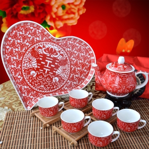 WTS1043 "Paper Art Shuang Xi" Premium Heart Shape Teaset 剪纸双喜茶具套装 