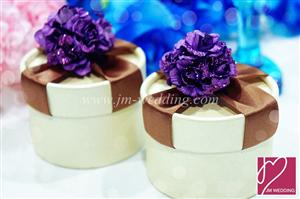 PHBR3014-5 Purple Sparkle Rose Round Favor Box with Brown Ribbon- As Low As RM2.20 /Pc