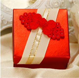 PLBS3002-1 Red Square Shape Paper Box With Chinese Ribbon - As Low As RM1.50 / Pc
