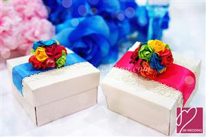 PLBS3006 Colorful Roses Lace Square Paper Box With Ribbons (Fold) - As Low As RM2.50